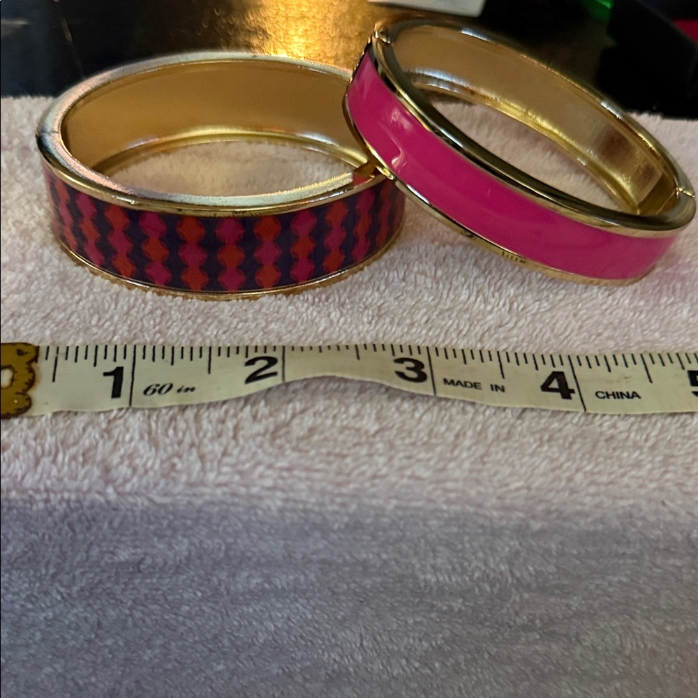 Stylish Pink and Patterned Gold Bangles - Picture 1 of 3